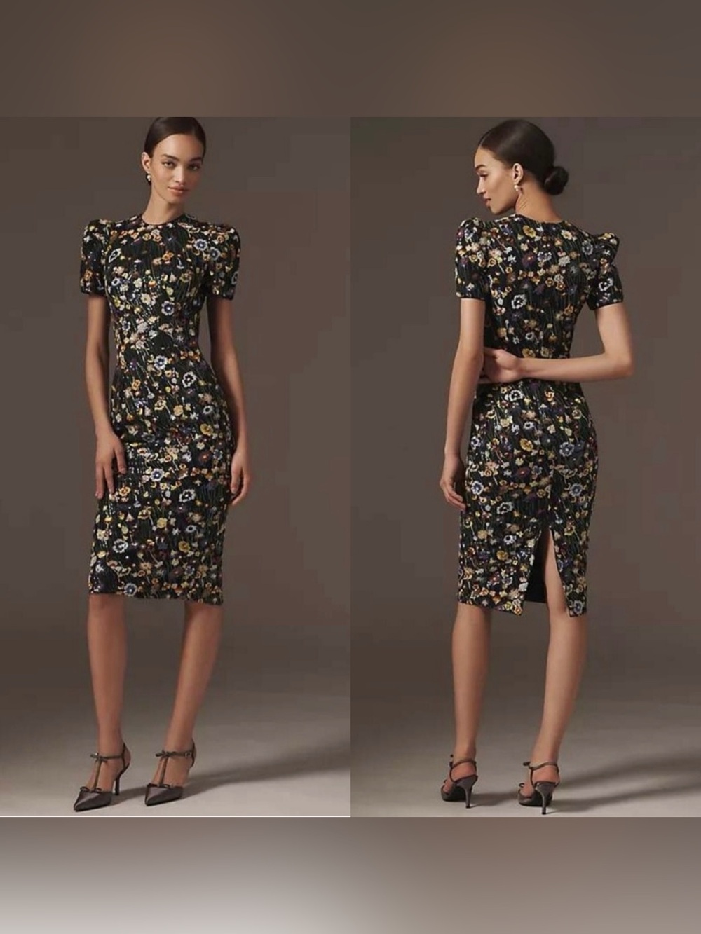 Helsi Piper Embroidered Floral Sequin Midi Dress Size Small